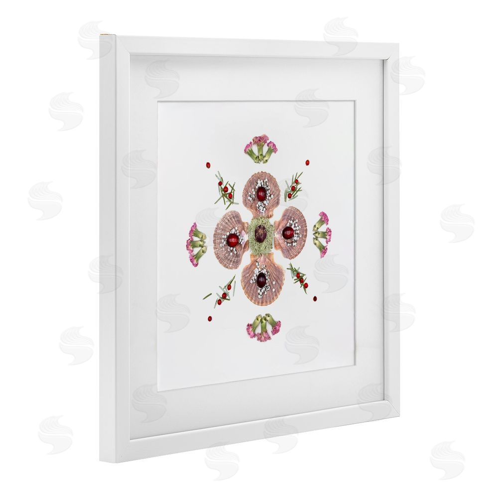 Beth Adoette Clam Shells & Botanicals Pattern White Framed Print Under Glass Wall Art