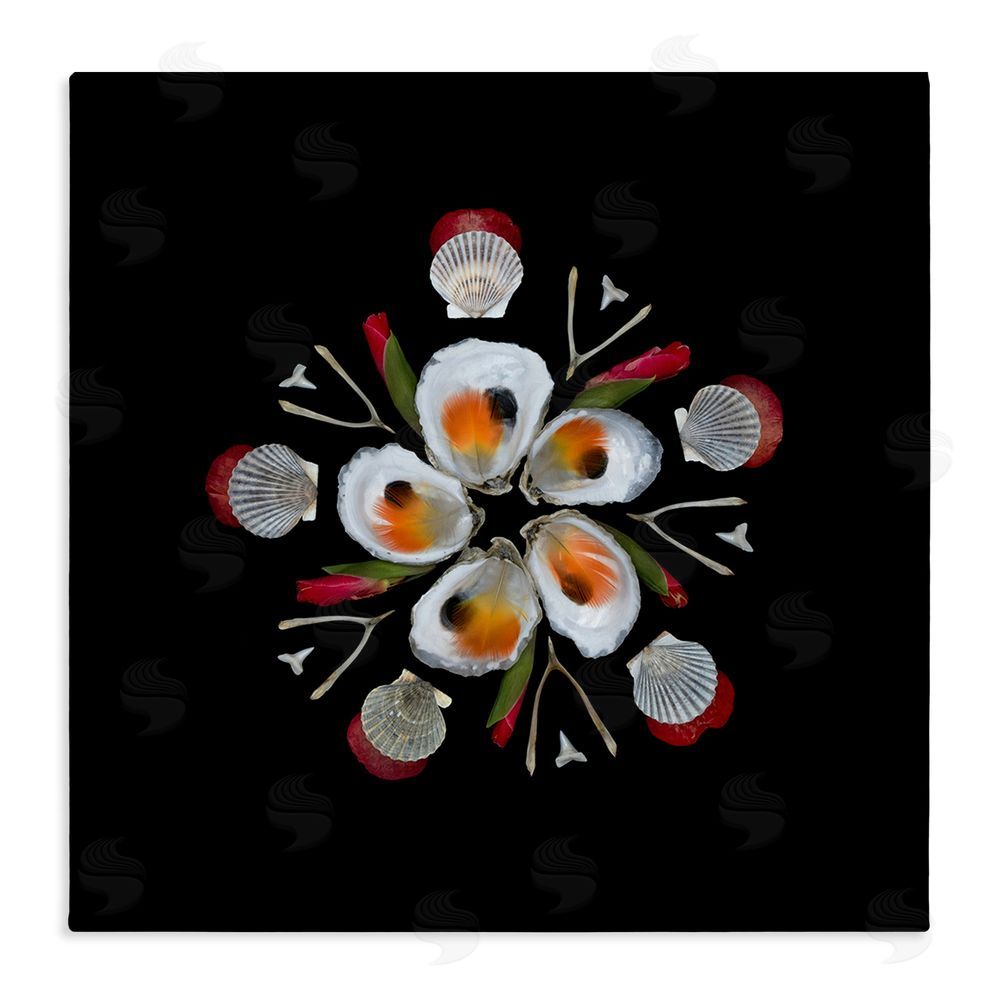 Beth Adoette Nautical Oysters Mandala Stretched Canvas Wall Art Print