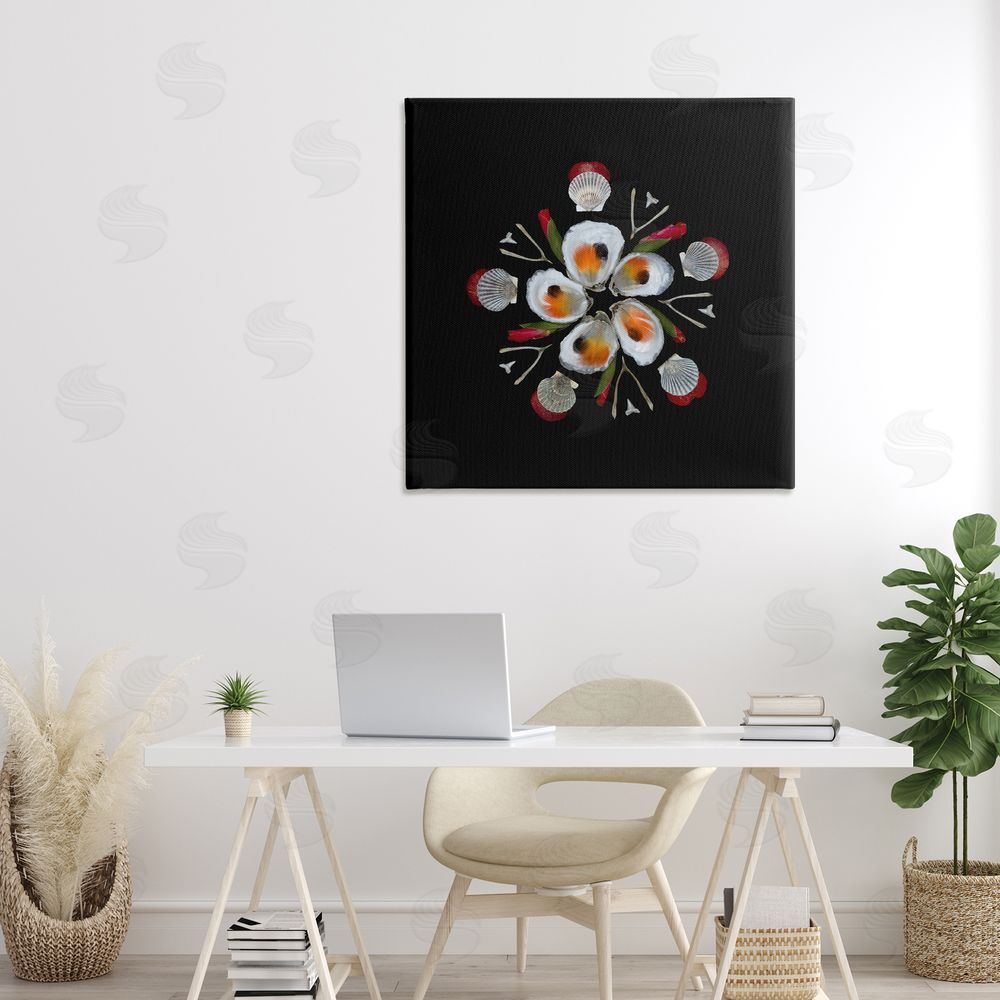 Beth Adoette Nautical Oysters Mandala Stretched Canvas Wall Art in Room