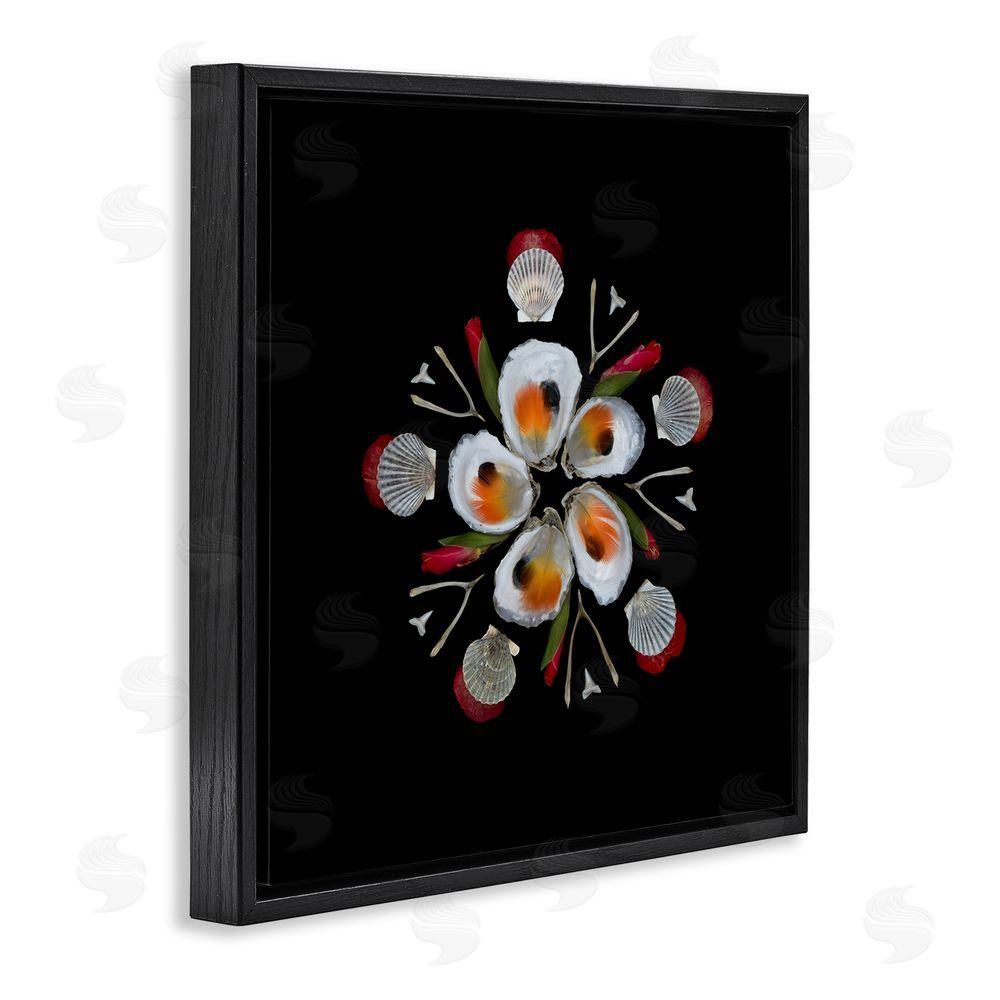 Beth Adoette Nautical Oysters Mandala Black Floating Frame Canvas Wall Art Print