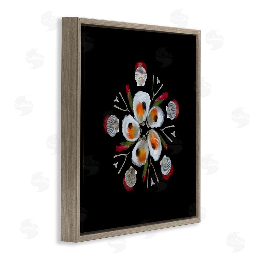 Beth Adoette Nautical Oysters Mandala Brown Floating Frame Canvas Wall Art Print