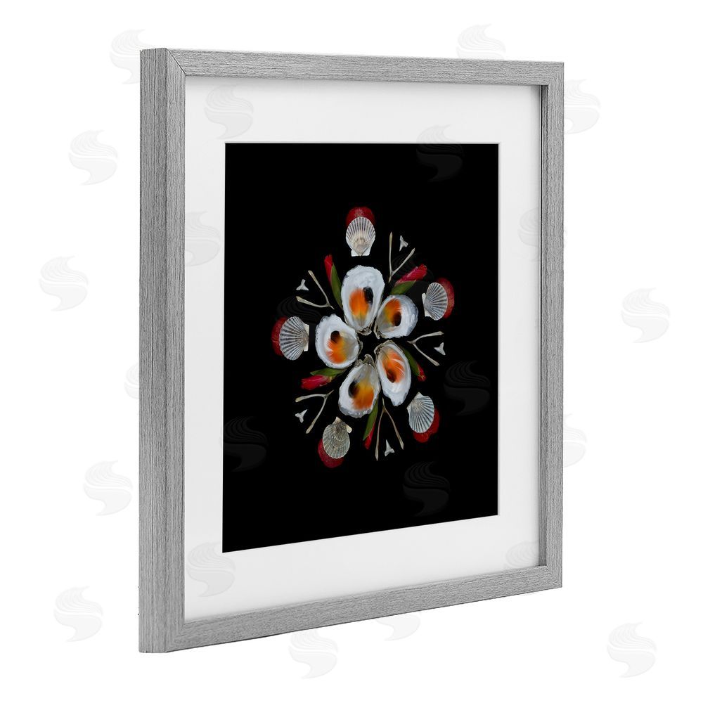 Beth Adoette Nautical Oysters Mandala Gray Framed Print Under Glass Wall Art