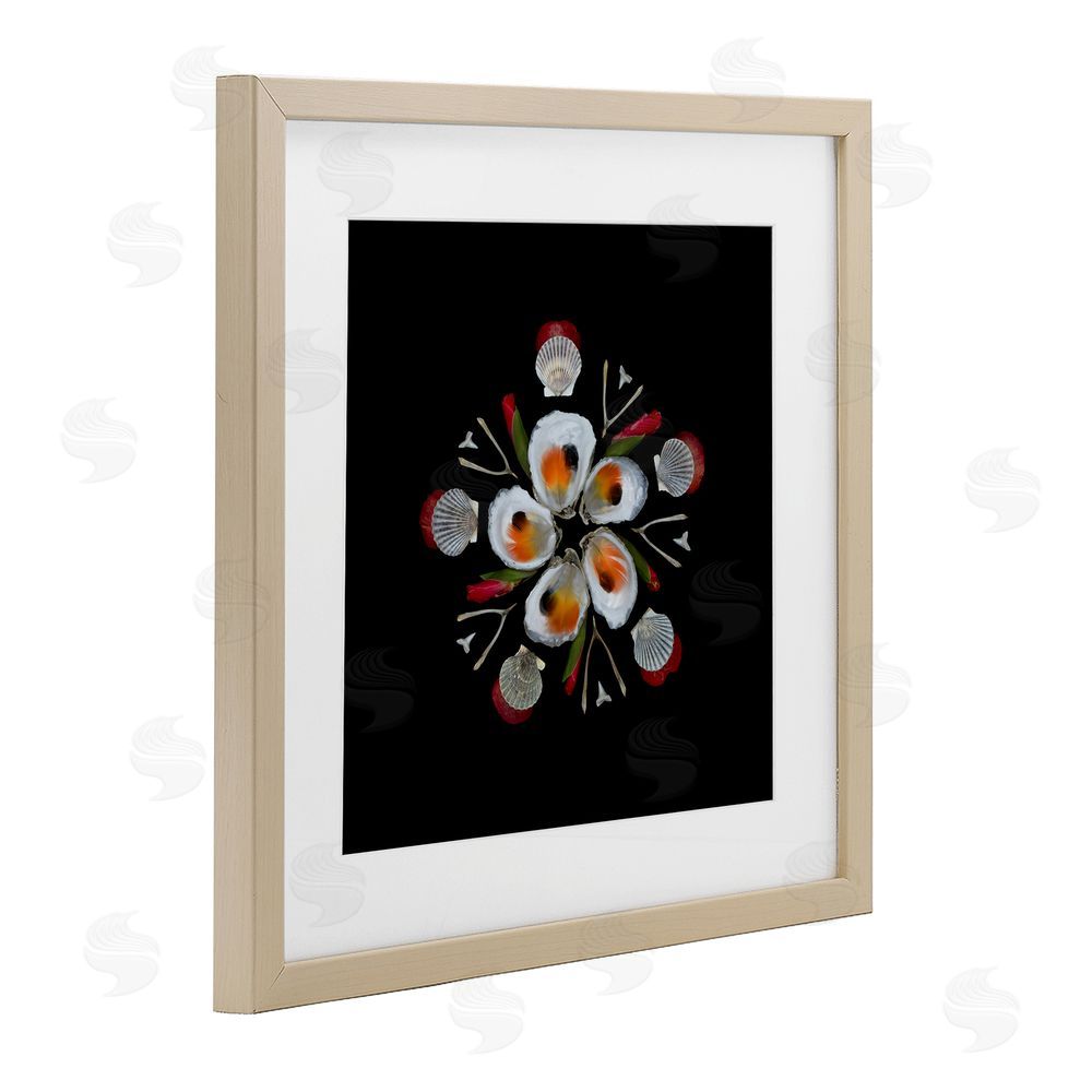 Beth Adoette Nautical Oysters Mandala Brown Framed Print Under Glass Wall Art