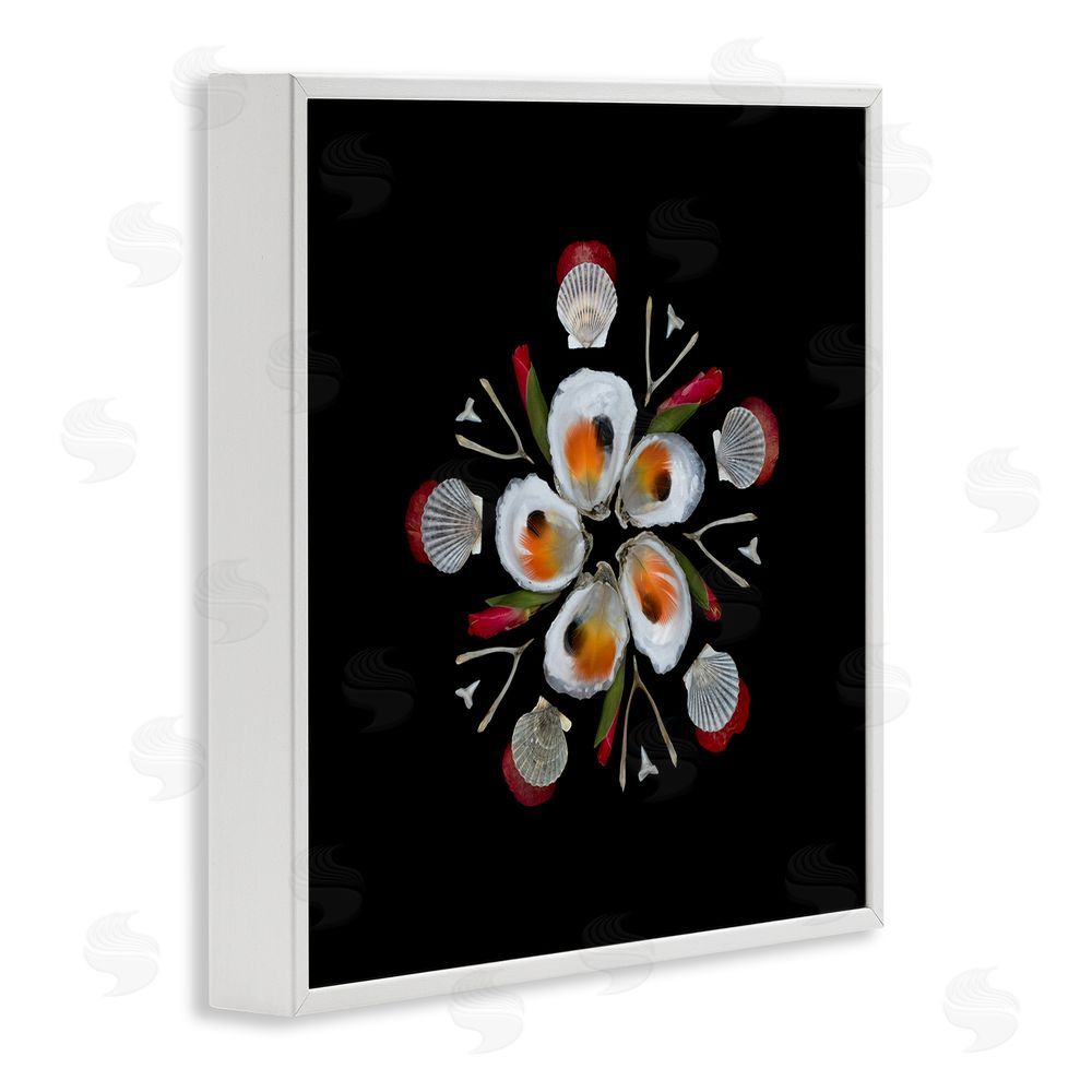 Beth Adoette Nautical Oysters Mandala White Framed Giclee Wall Art Print