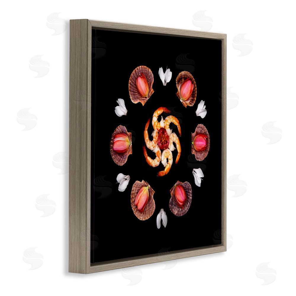 Beth Adoette Seashells & Tulips Symmetry Brown Floating Frame Canvas Wall Art Print
