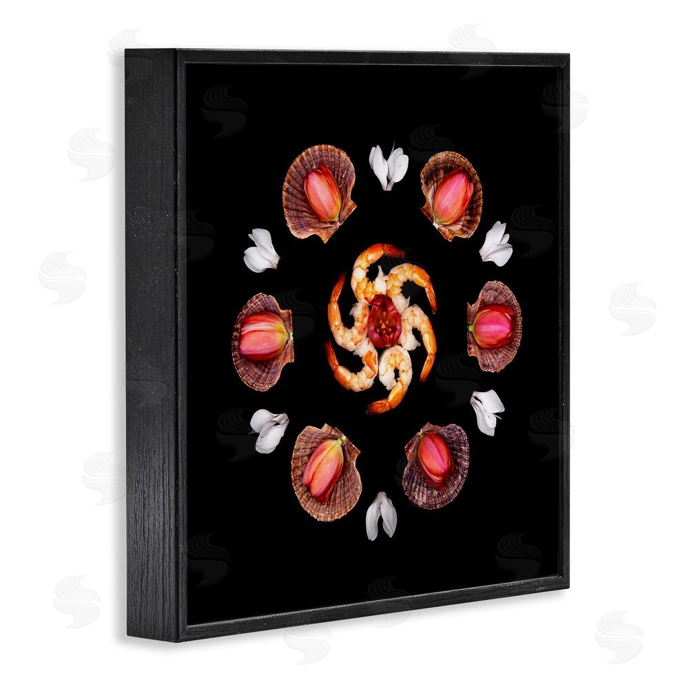 Beth Adoette Seashells & Tulips Symmetry Black Framed Giclee Wall Art Print
