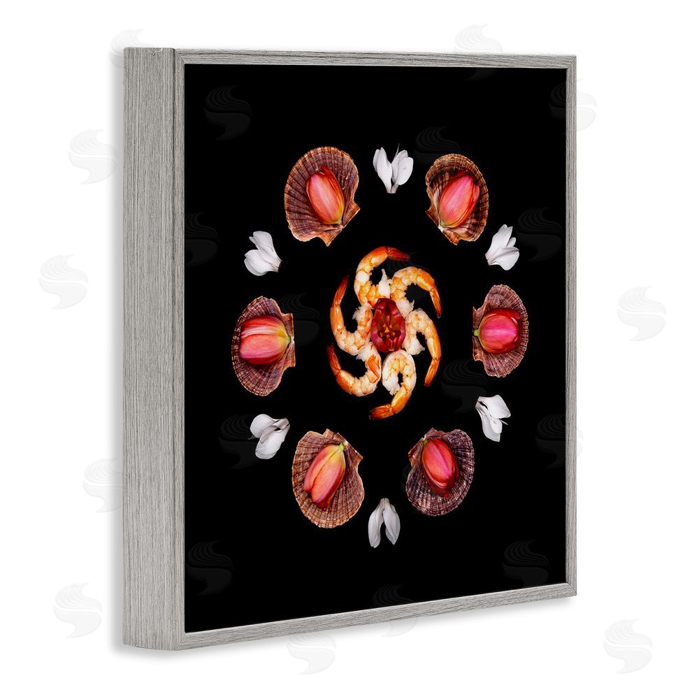 Beth Adoette Seashells & Tulips Symmetry Gray Framed Giclee Wall Art Print