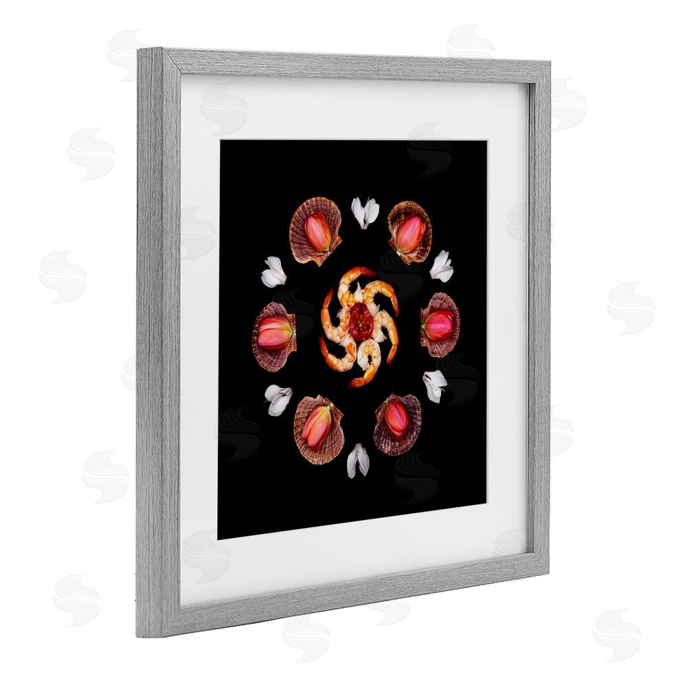 Beth Adoette Seashells & Tulips Symmetry Gray Framed Print Under Glass Wall Art