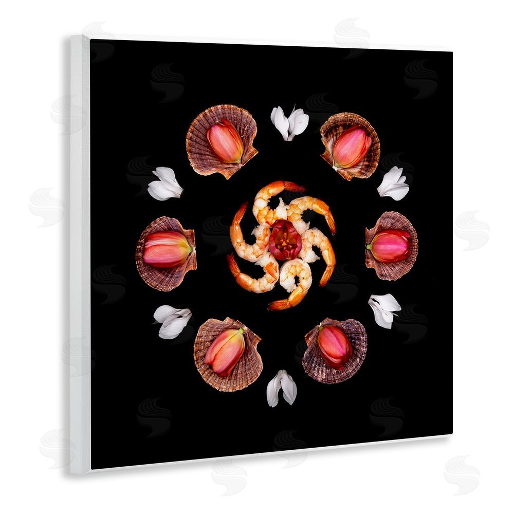 Beth Adoette Seashells & Tulips Symmetry Wooden Wall Plaque Art Print