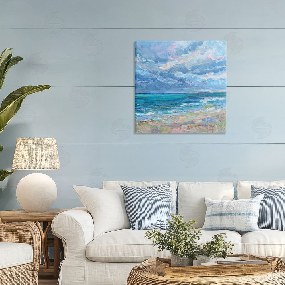 Cindy Vener Lavender Gray Day Beach Stretched Canvas Wall Art in Room