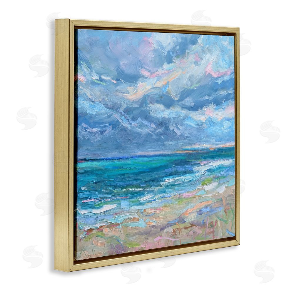 Cindy Vener Lavender Gray Day Beach Gold Floating Frame Canvas Wall Art Print