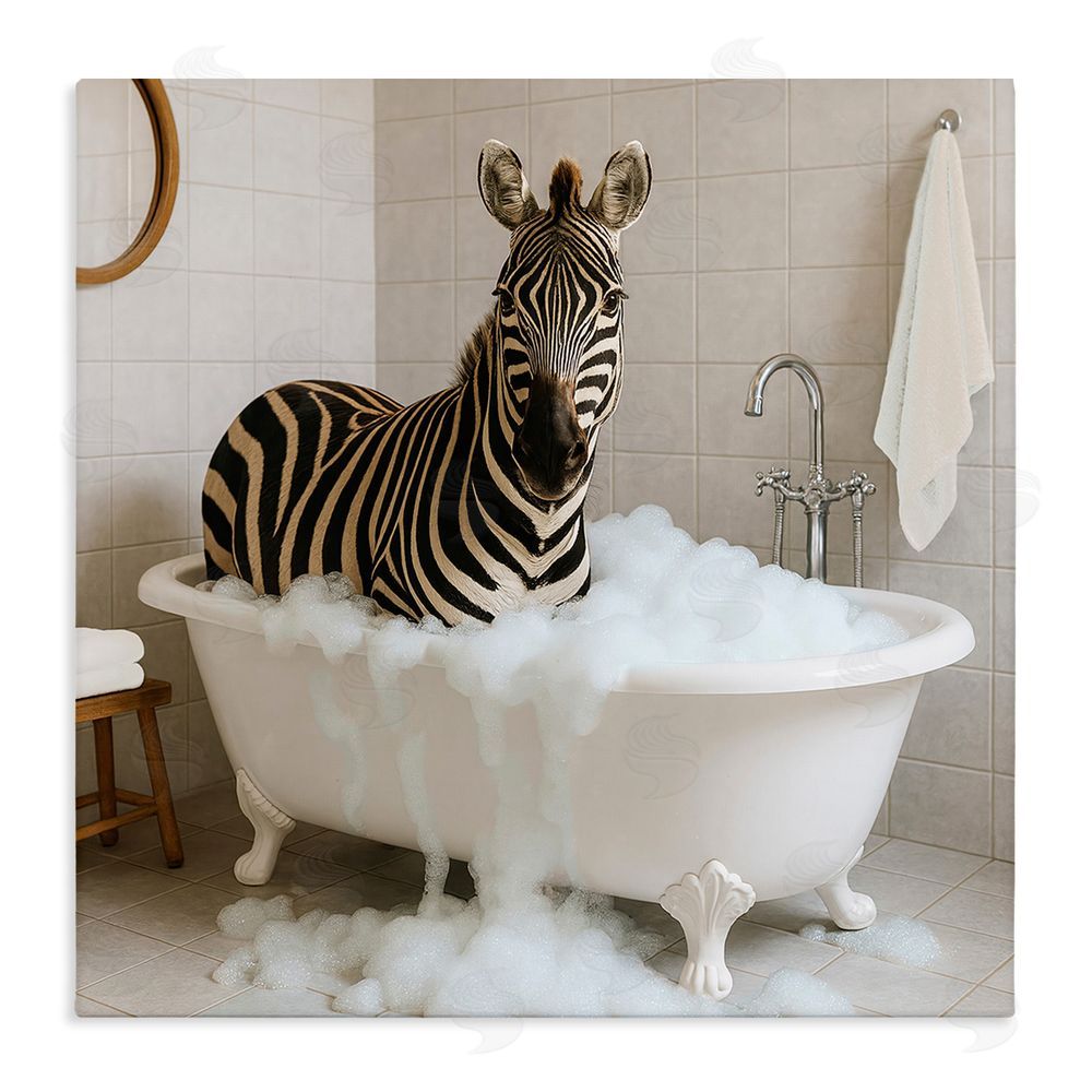 Kathy Mansfield Zebra in Bubble Bath Stretched Canvas Wall Art Print