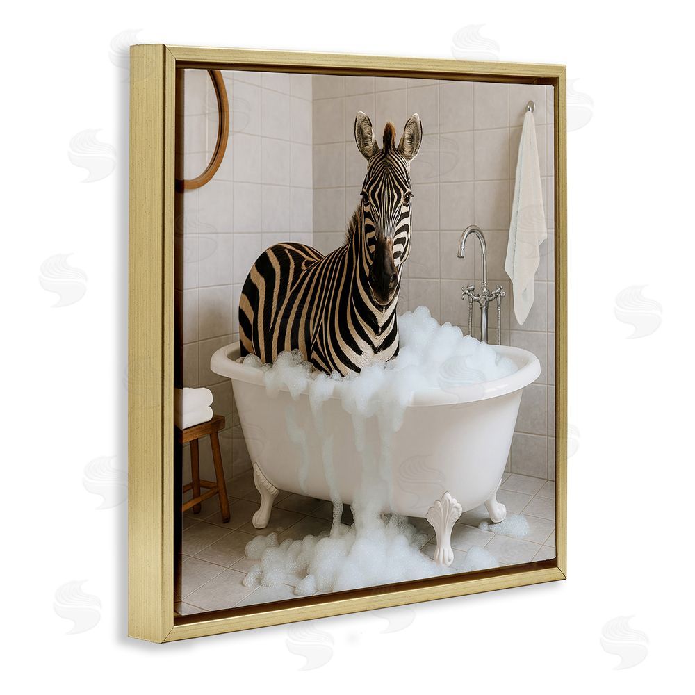 Kathy Mansfield Zebra in Bubble Bath Gold Floating Frame Canvas Wall Art Print