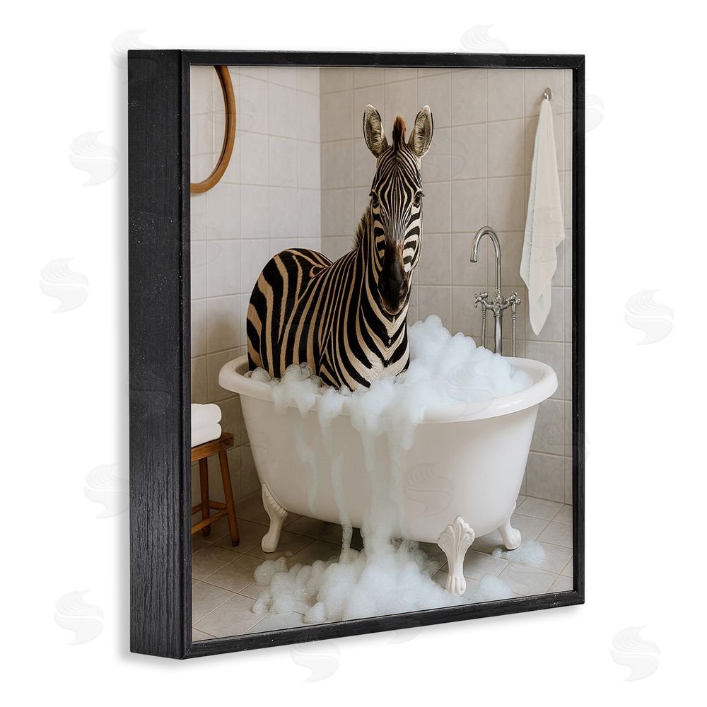 Kathy Mansfield Zebra in Bubble Bath Black Framed Giclee Wall Art Print
