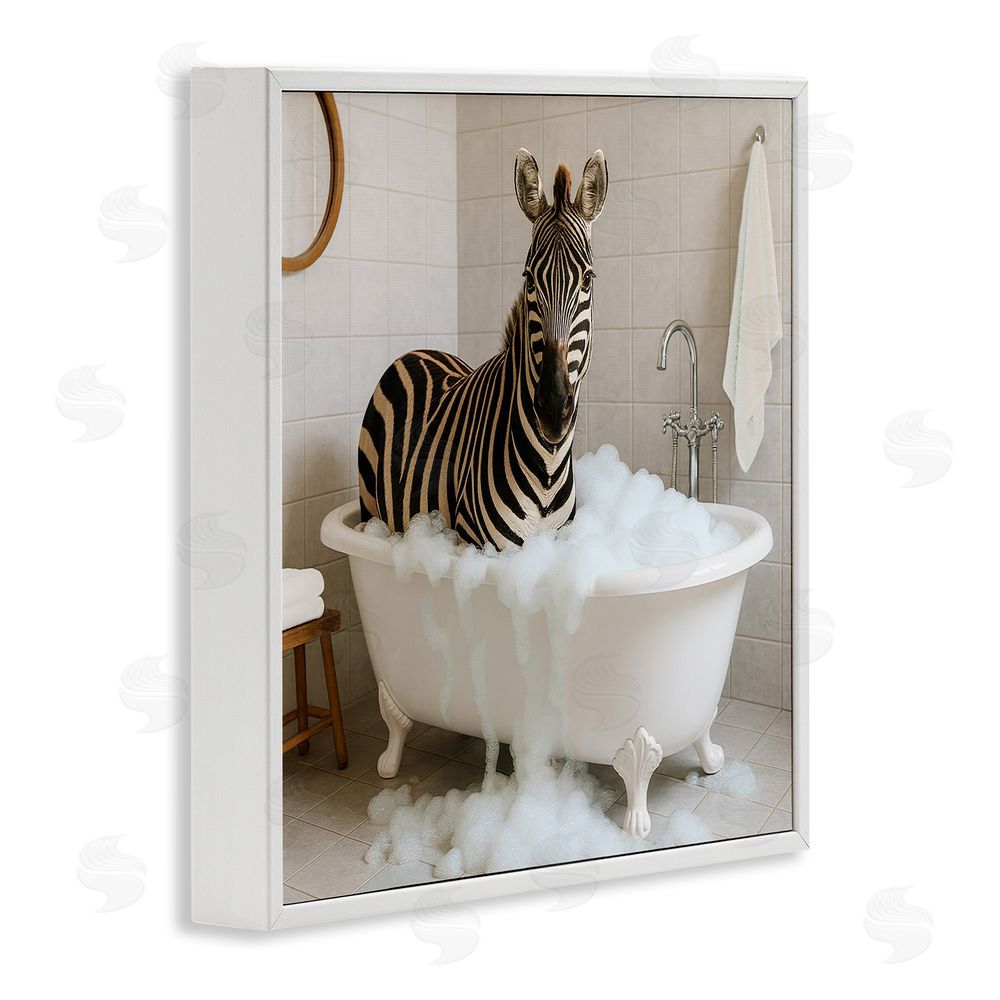Kathy Mansfield Zebra in Bubble Bath White Framed Giclee Wall Art Print