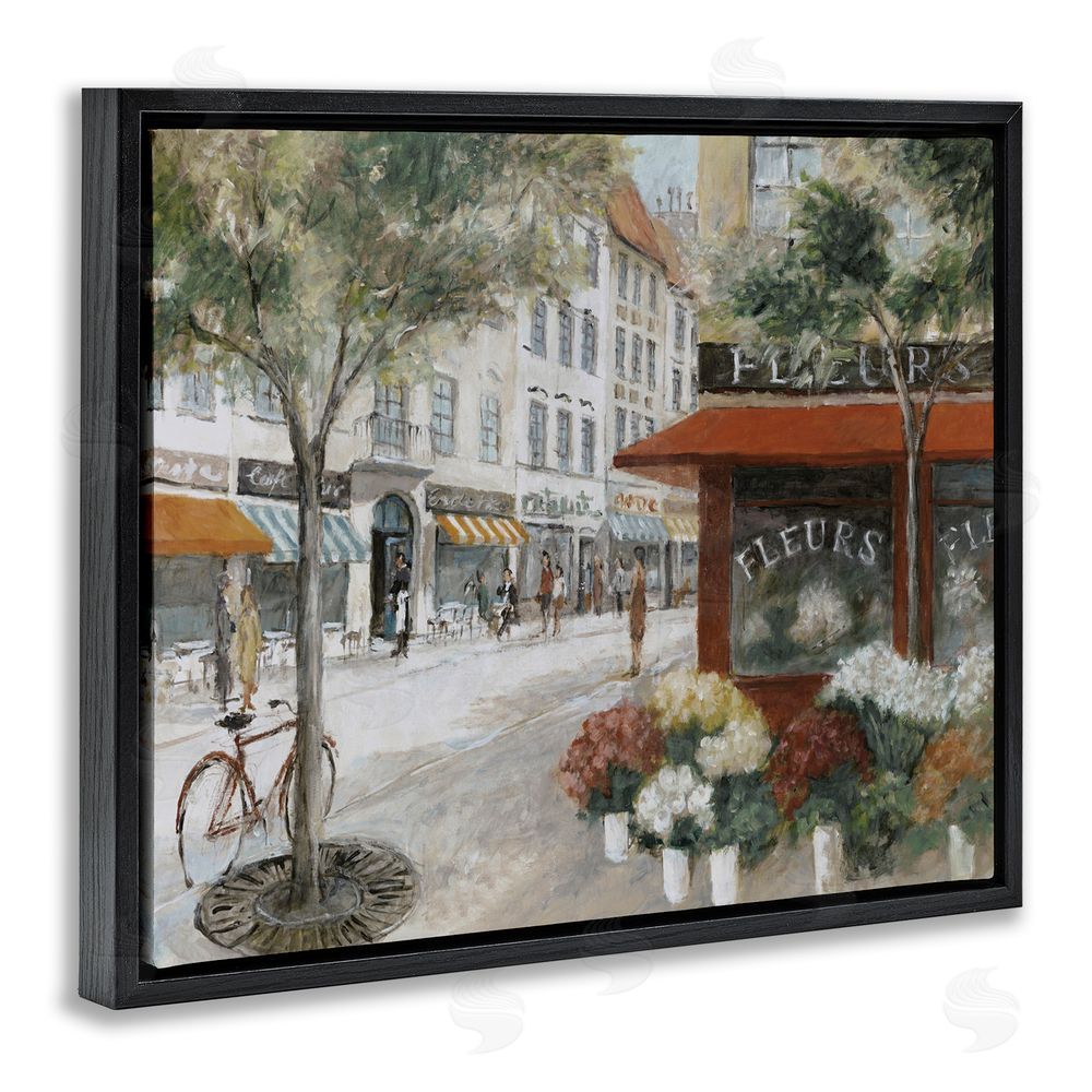 Lorenzo Collective Vintage Flower Shop on Busy Street Black Floating Frame Canvas Wall Art Print