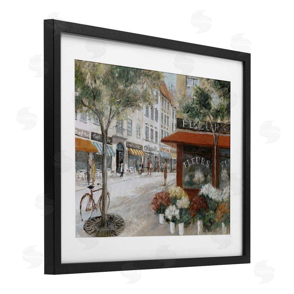 Lorenzo Collective Vintage Flower Shop on Busy Street Black Framed Print Under Glass Wall Art