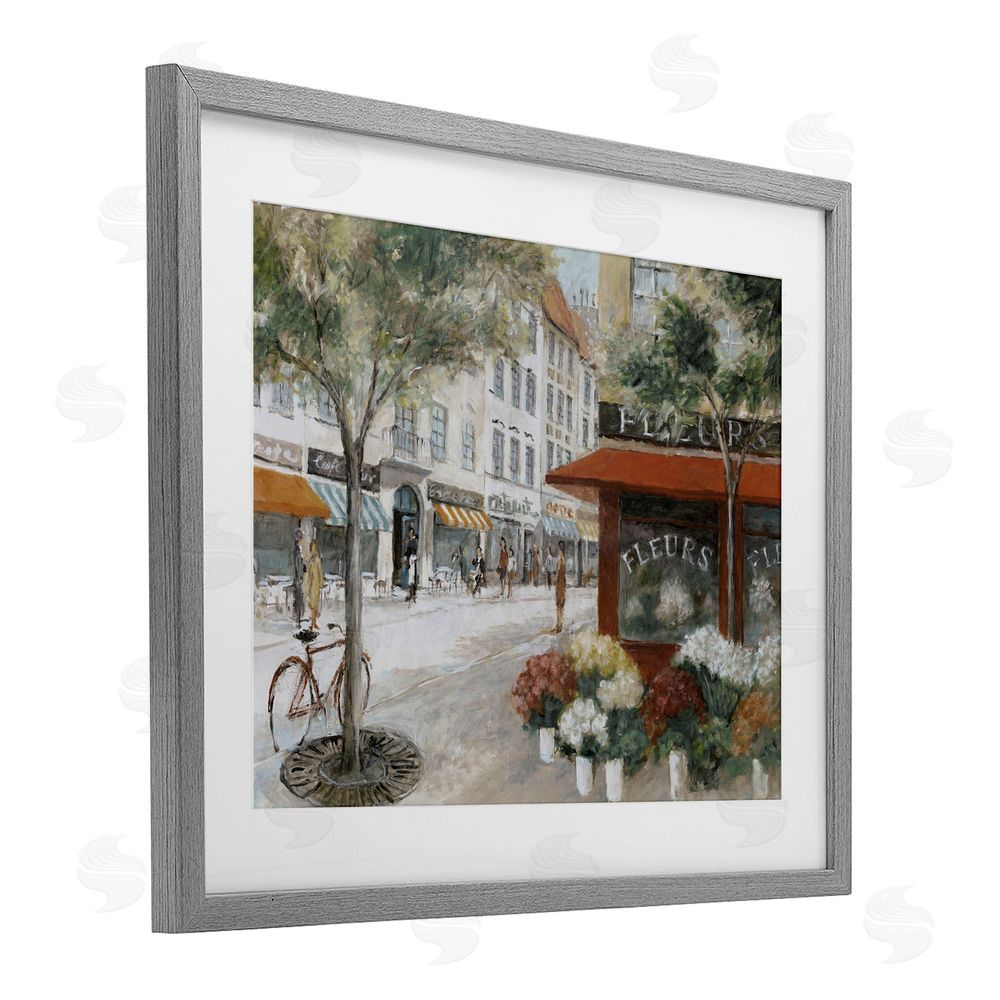 Lorenzo Collective Vintage Flower Shop on Busy Street Gray Framed Print Under Glass Wall Art