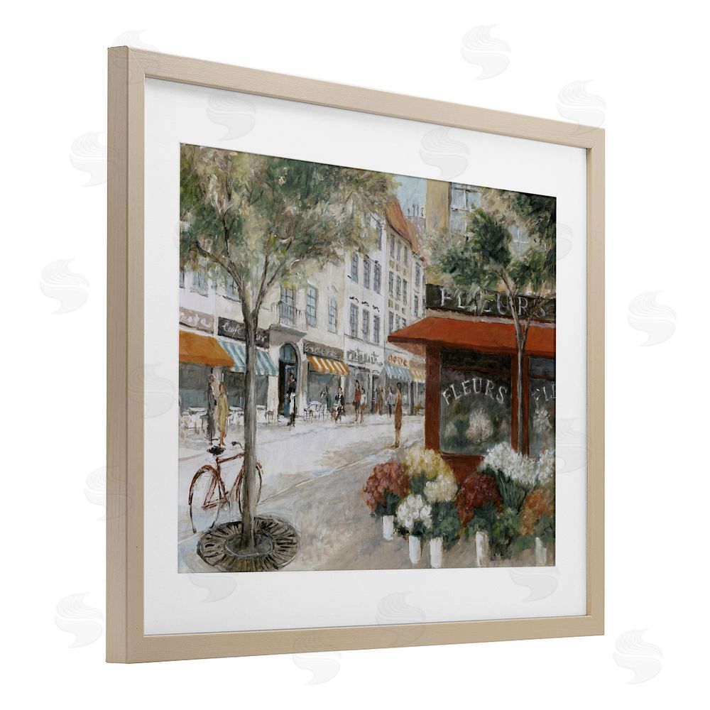 Lorenzo Collective Vintage Flower Shop on Busy Street Brown Framed Print Under Glass Wall Art