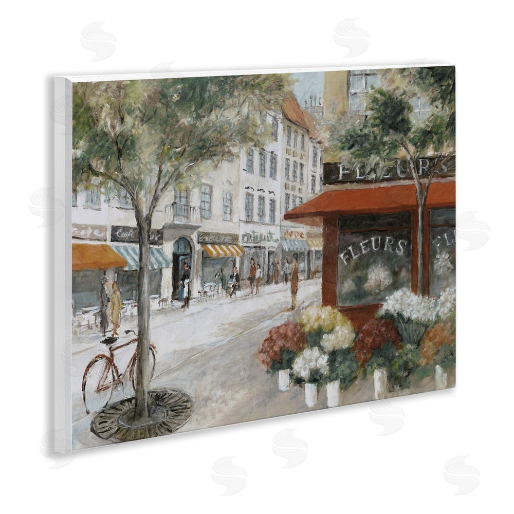 Lorenzo Collective Vintage Flower Shop on Busy Street Wooden Wall Plaque Art Print