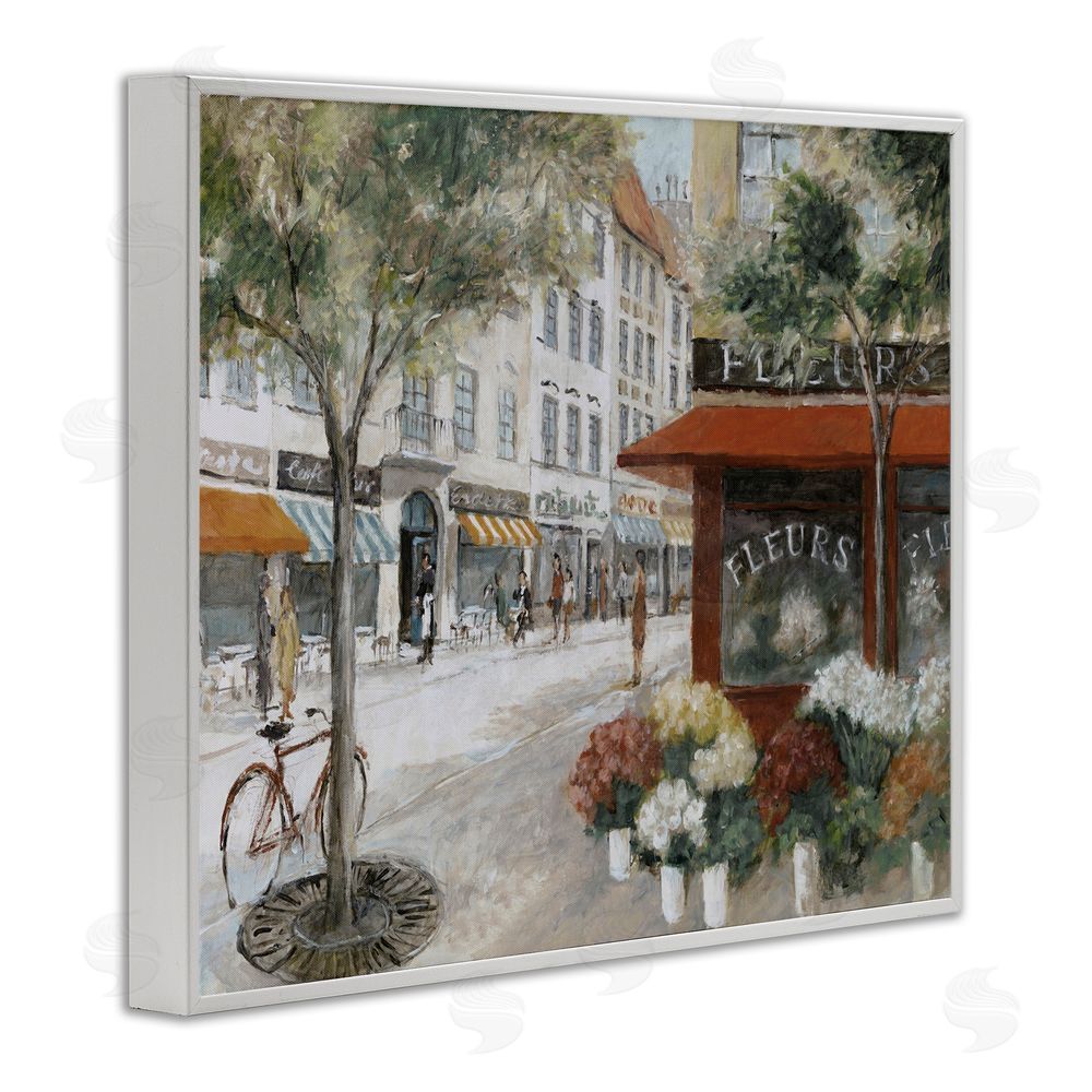 Lorenzo Collective Vintage Flower Shop on Busy Street White Framed Giclee Wall Art Print