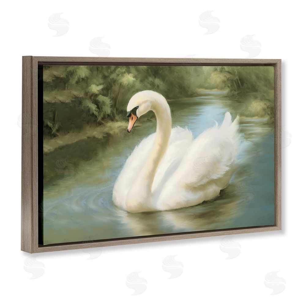 Elizabeth Medley Beautiful Swan Floating Gracefully Brown Floating Frame Canvas Wall Art Print
