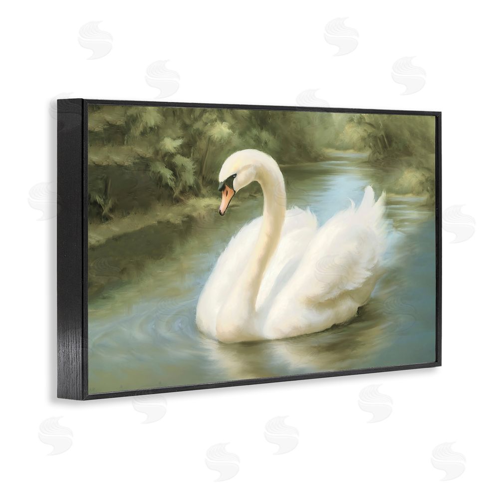 Elizabeth Medley Beautiful Swan Floating Gracefully Black Framed Giclee Wall Art Print