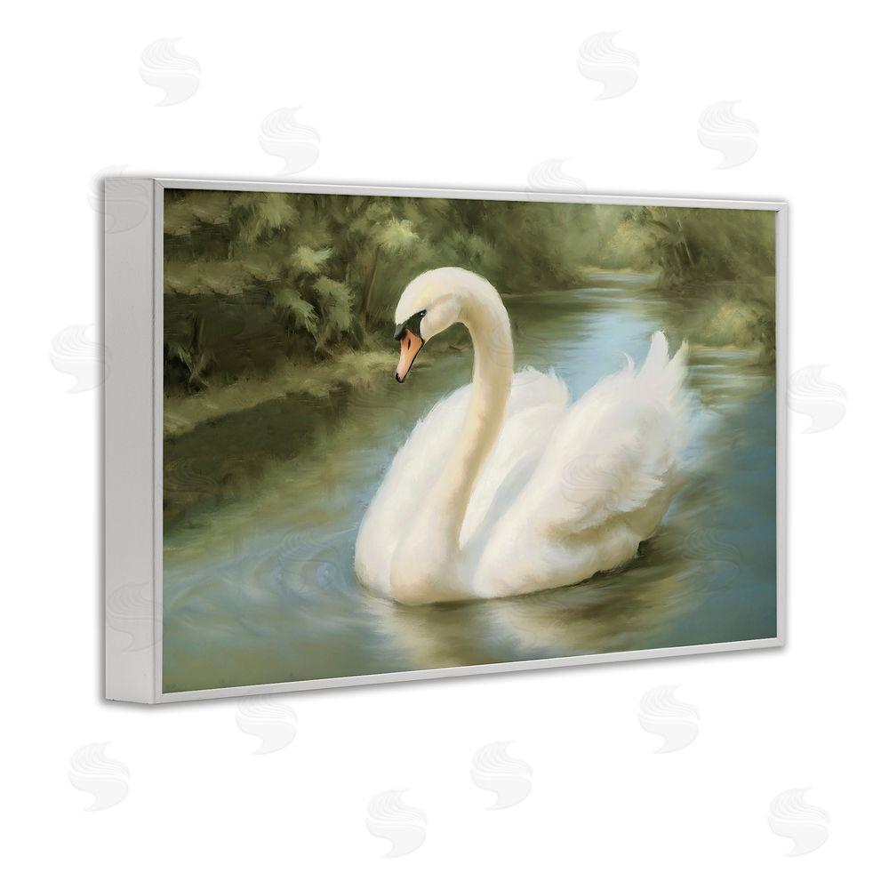 Elizabeth Medley Beautiful Swan Floating Gracefully White Framed Giclee Wall Art Print