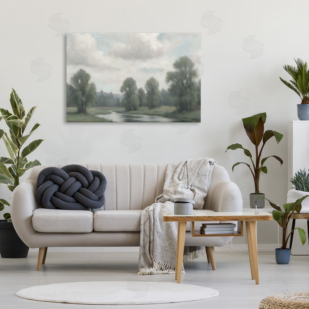 Elizabeth Medley Along The Pond Muted Atmosphere Stretched Canvas Wall Art in Room