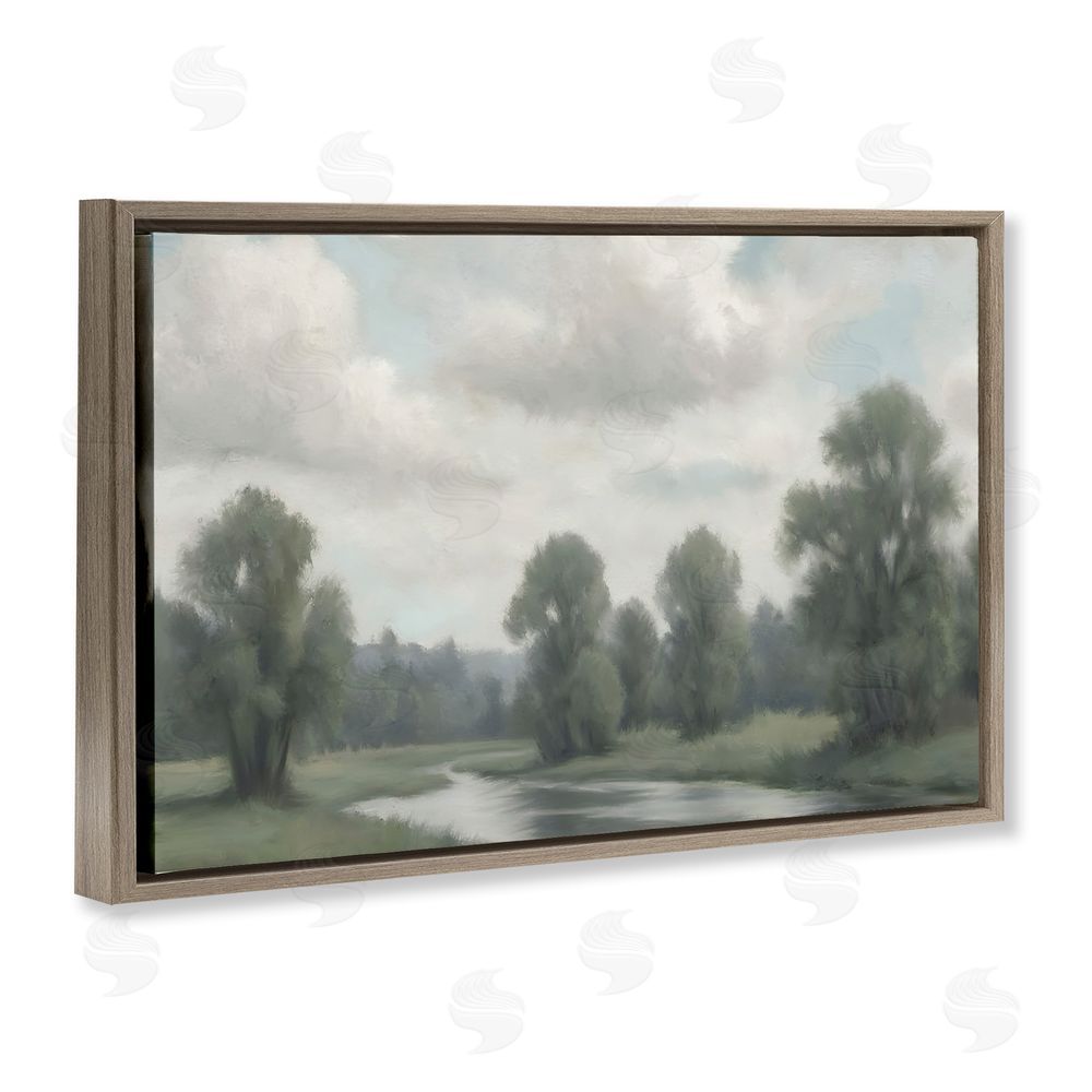 Elizabeth Medley Along The Pond Muted Atmosphere Brown Floating Frame Canvas Wall Art Print