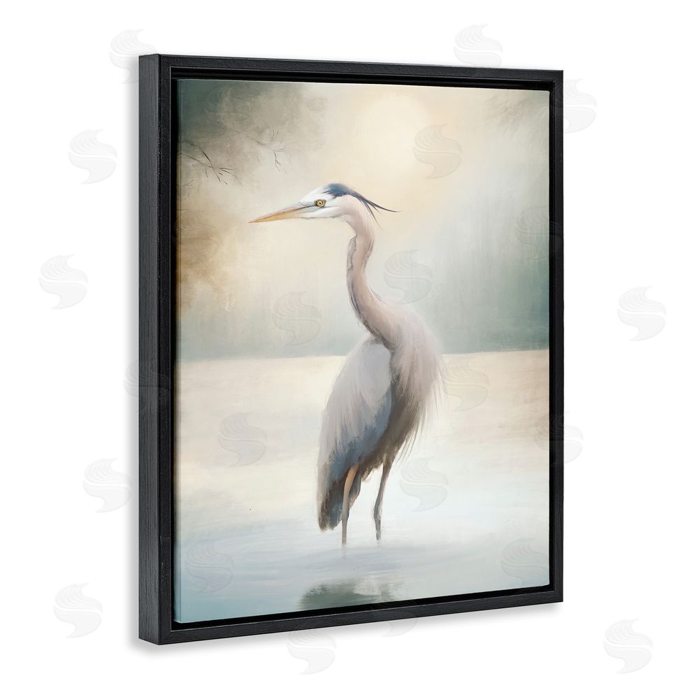 Elizabeth Medley Mystical Heron at Dawn Black Floating Frame Canvas Wall Art Print