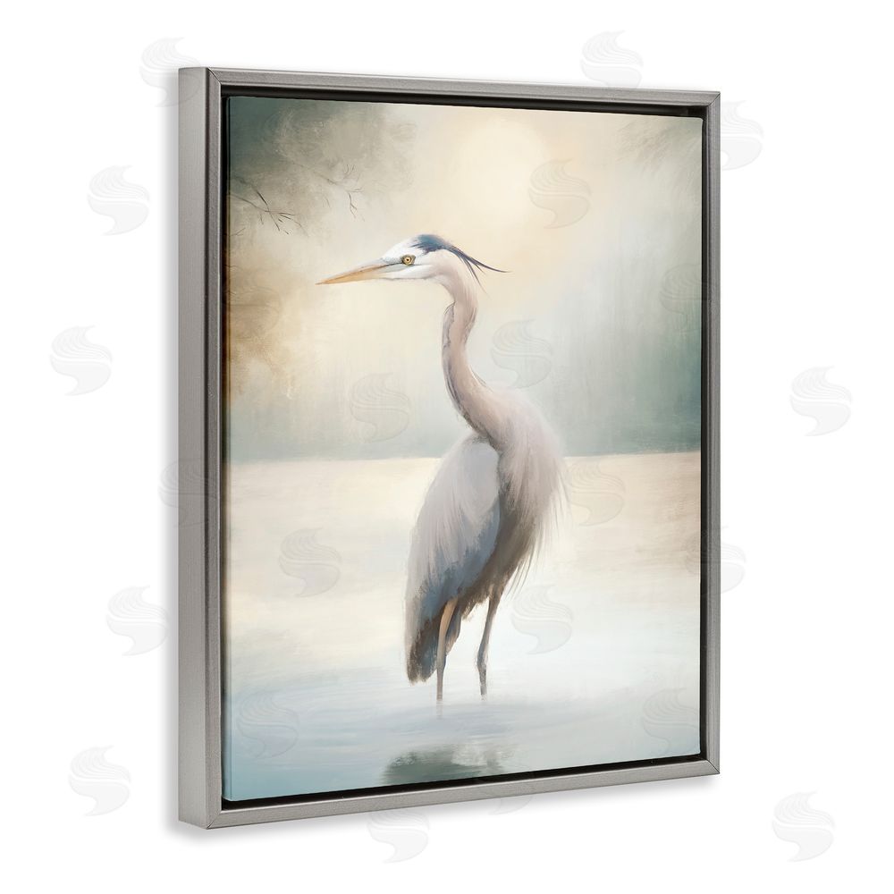 Elizabeth Medley Mystical Heron at Dawn Gray Floating Frame Canvas Wall Art Print