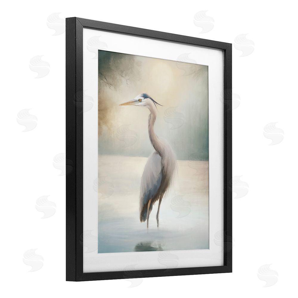 Elizabeth Medley Mystical Heron at Dawn Black Framed Print Under Glass Wall Art
