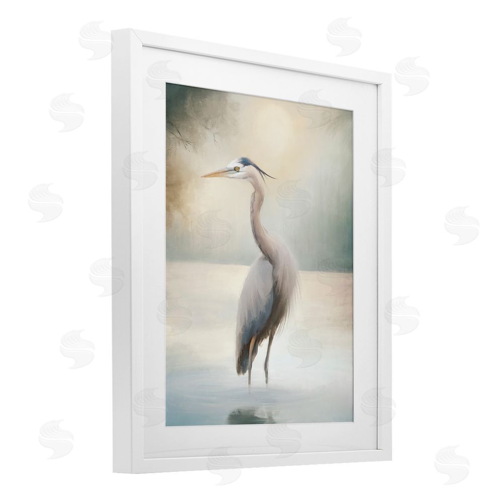 Elizabeth Medley Mystical Heron at Dawn White Framed Print Under Glass Wall Art