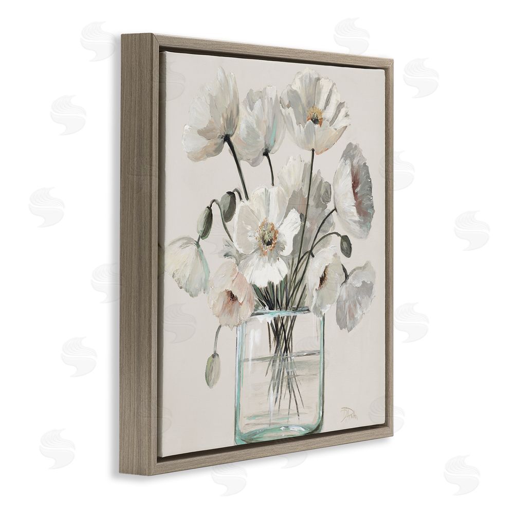 Patricia Pinto Delicate Poppies in Clear Vase Brown Floating Frame Canvas Wall Art Print