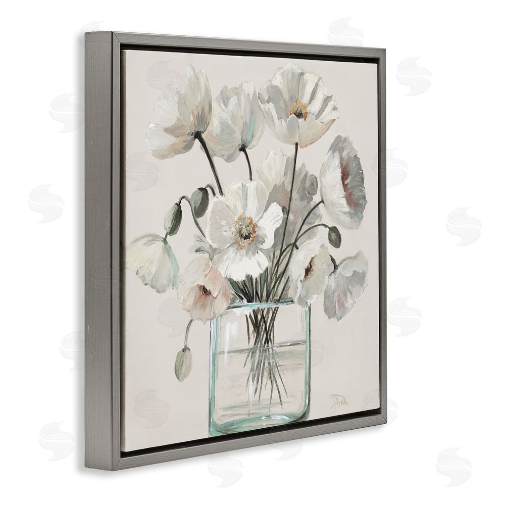 Patricia Pinto Delicate Poppies in Clear Vase Gray Floating Frame Canvas Wall Art Print