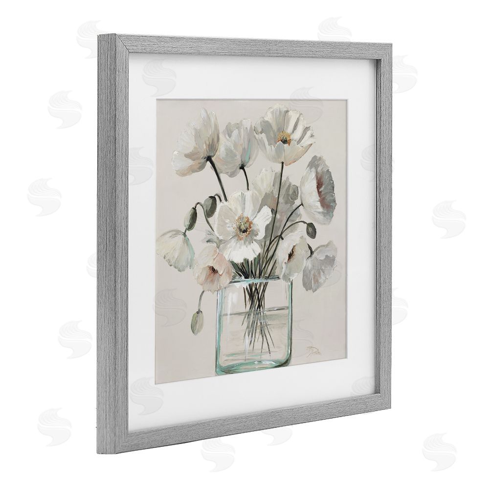 Patricia Pinto Delicate Poppies in Clear Vase Gray Framed Print Under Glass Wall Art