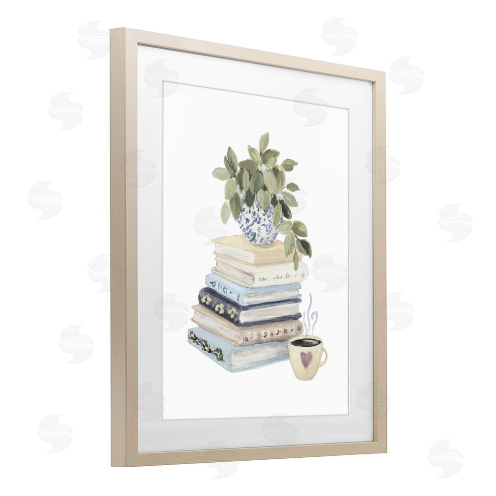 Lanie Loreth Coffee & Chapters Book Stack Brown Framed Print Under Glass Wall Art