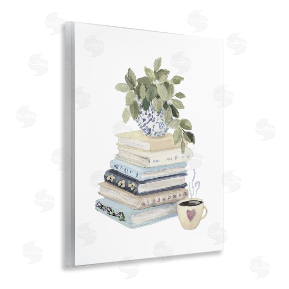 Lanie Loreth Coffee & Chapters Book Stack Wooden Wall Plaque Art Print