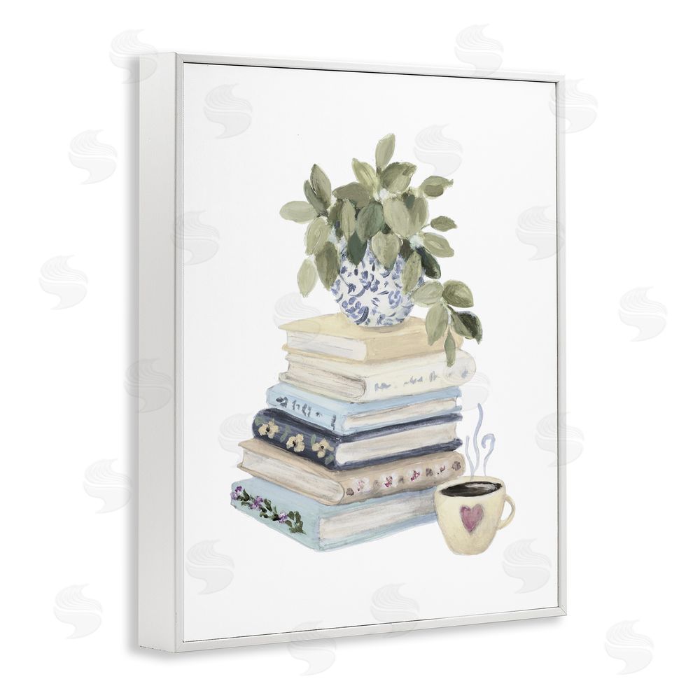 Lanie Loreth Coffee & Chapters Book Stack White Framed Giclee Wall Art Print