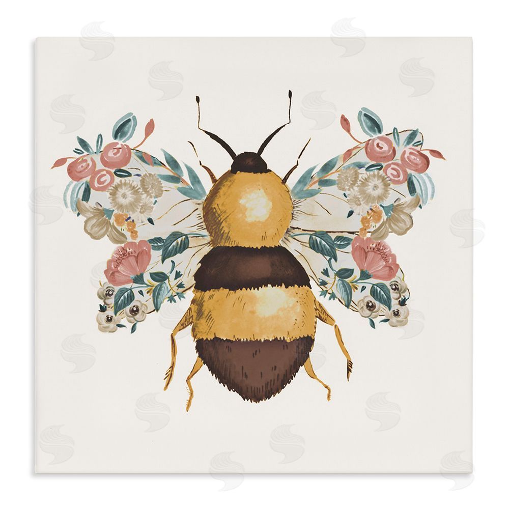 Ani Del Sol Floral Bee with Garden Wings Stretched Canvas Wall Art Print