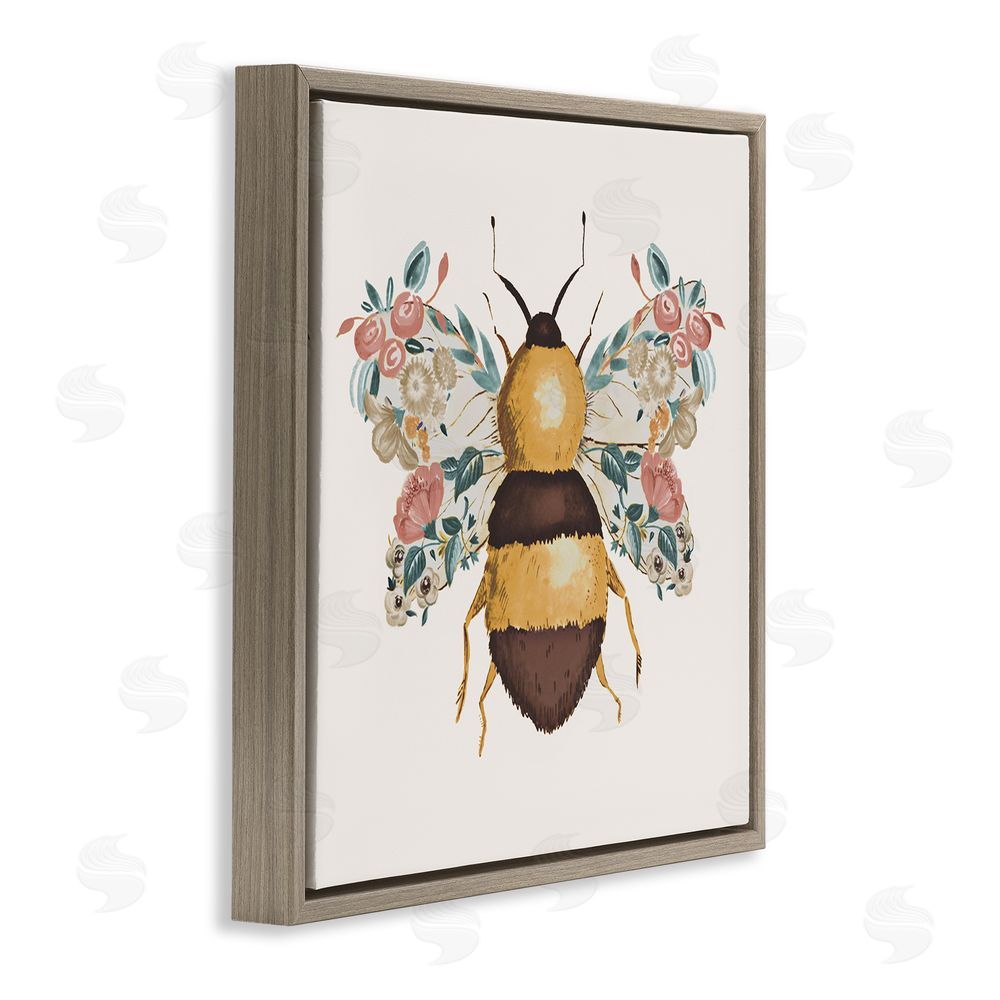 Ani Del Sol Floral Bee with Garden Wings Brown Floating Frame Canvas Wall Art Print