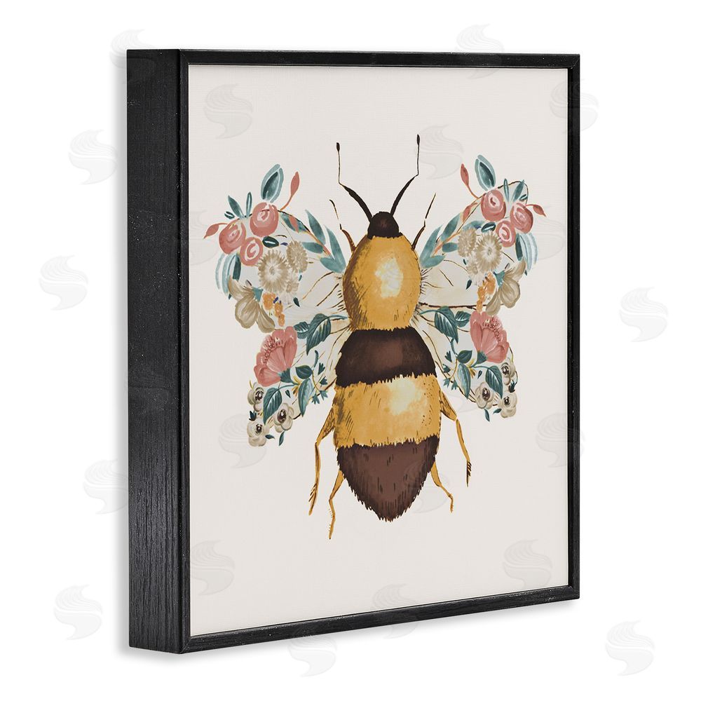 Ani Del Sol Floral Bee with Garden Wings Black Framed Giclee Wall Art Print