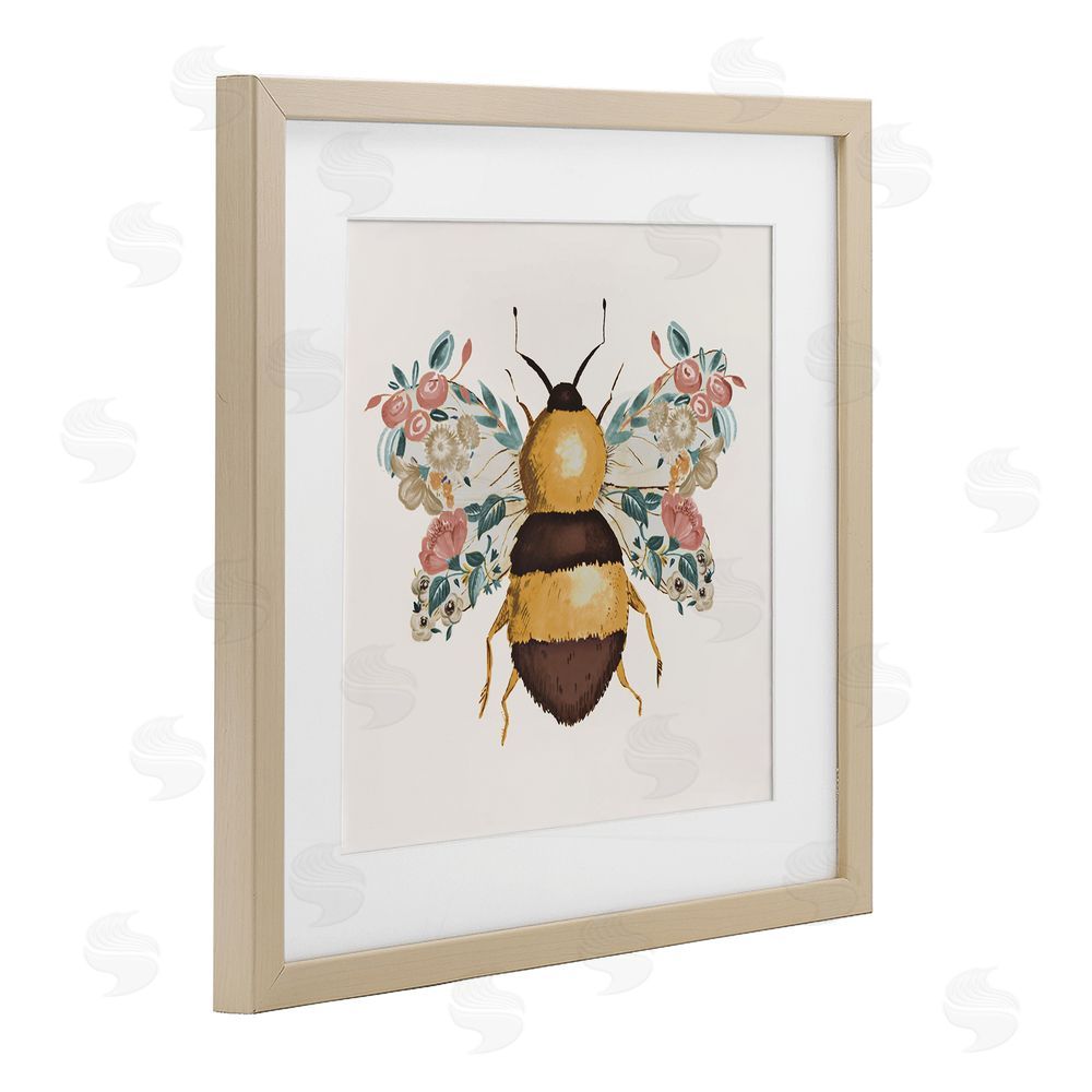 Ani Del Sol Floral Bee with Garden Wings Brown Framed Print Under Glass Wall Art