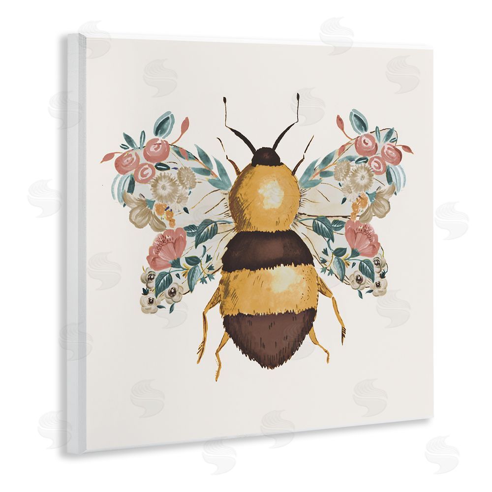 Ani Del Sol Floral Bee with Garden Wings Wooden Wall Plaque Art Print