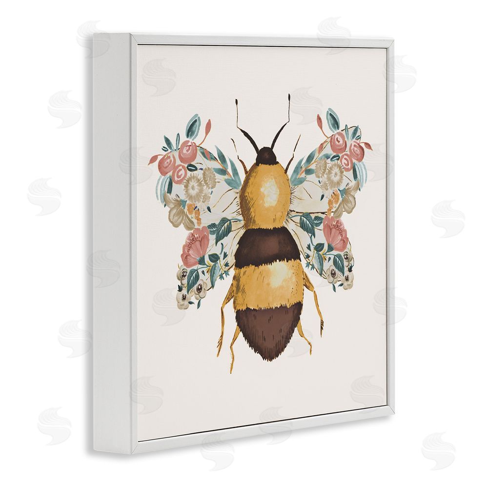 Ani Del Sol Floral Bee with Garden Wings White Framed Giclee Wall Art Print