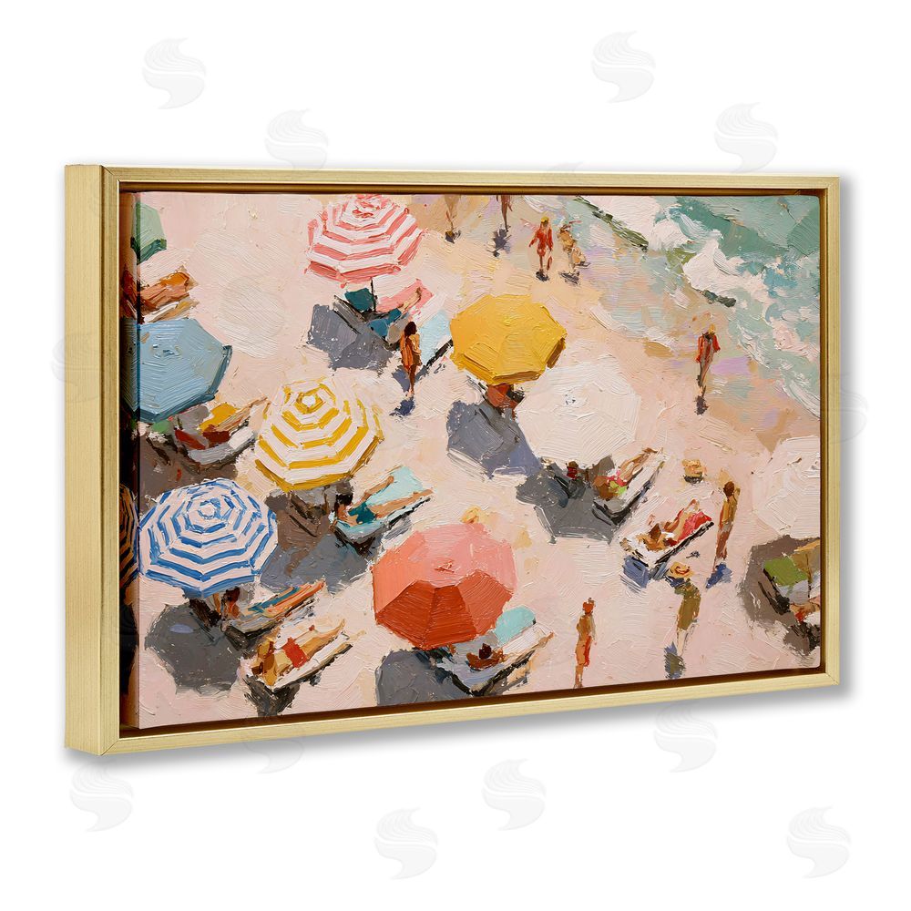 Jacky Ngan Summer Beach Fun Expression Gold Floating Frame Canvas Wall Art Print