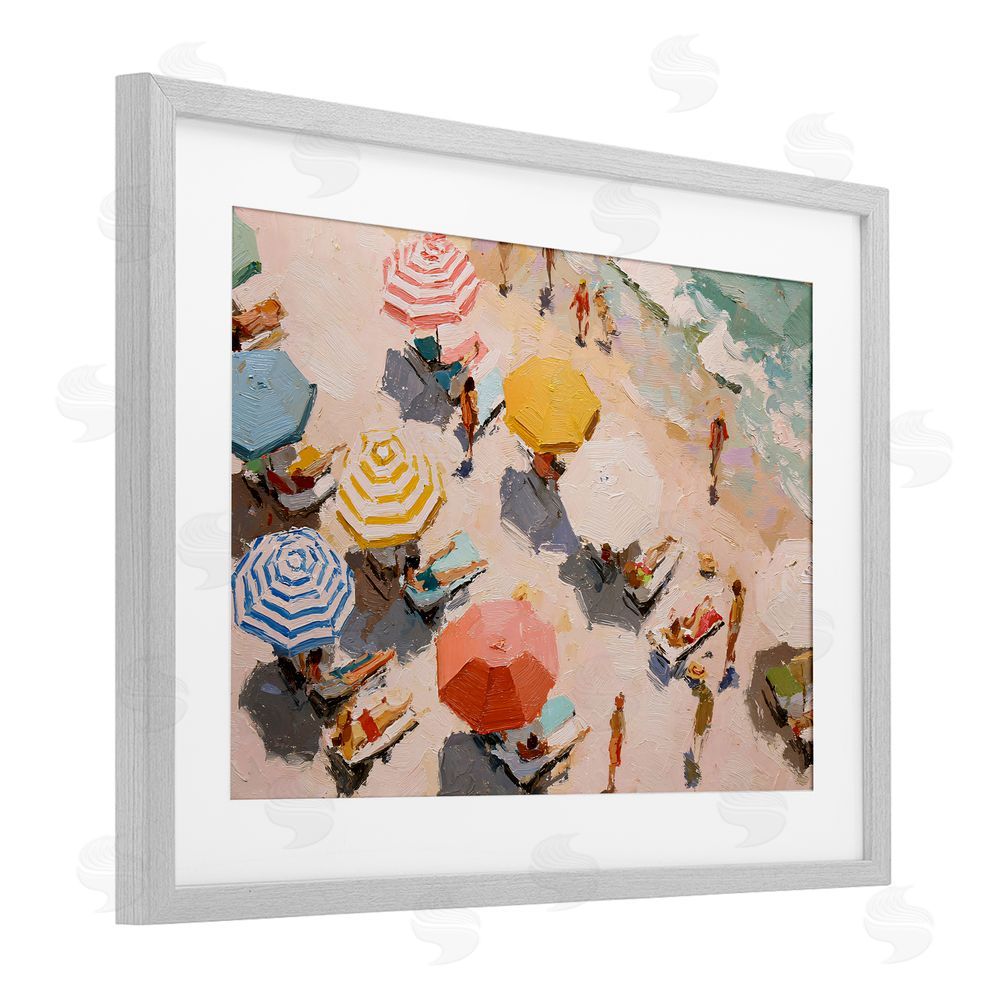 Jacky Ngan Summer Beach Fun Expression Gray Framed Print Under Glass Wall Art