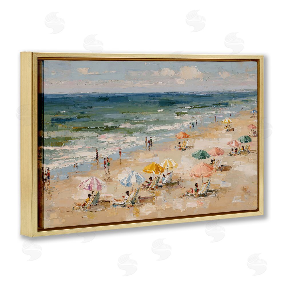 Jacky Ngan Impressionist Summer Beach Day Gold Floating Frame Canvas Wall Art Print