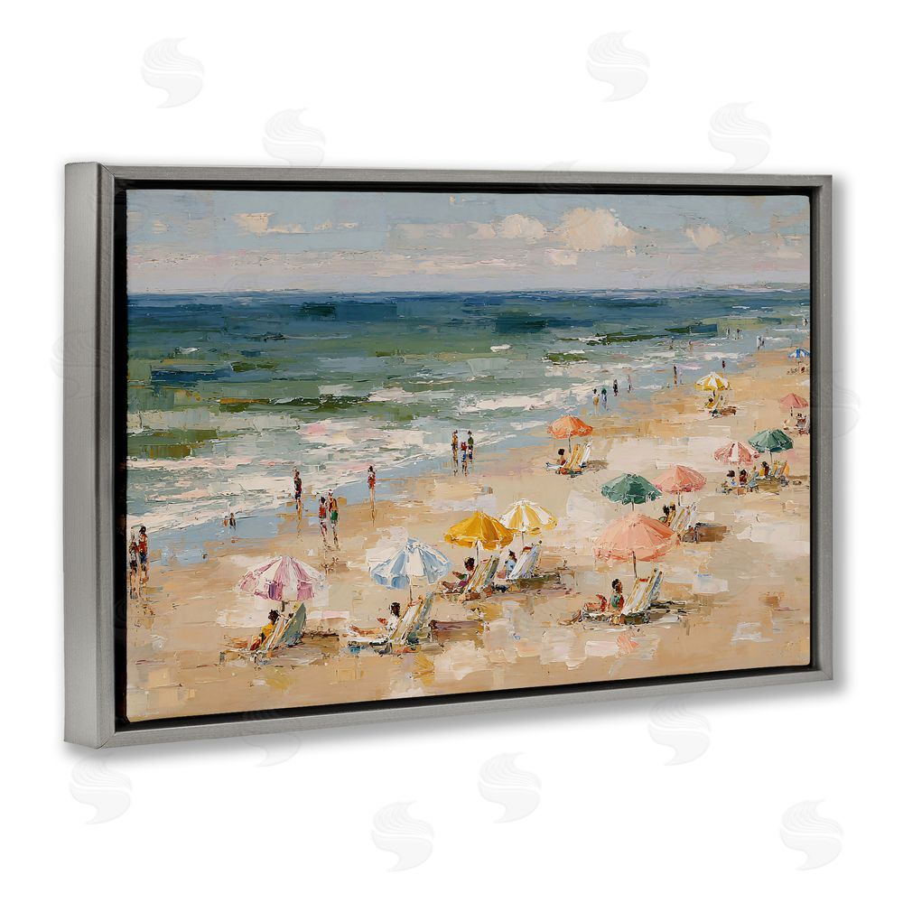 Jacky Ngan Impressionist Summer Beach Day Gray Floating Frame Canvas Wall Art Print